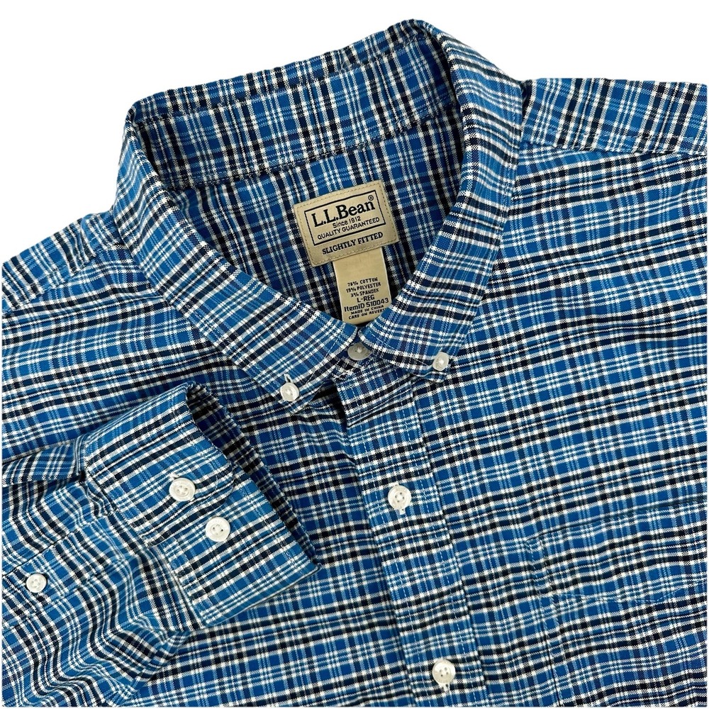 LL Bean Men's Shirt Large Long Sleeve Blue Slightly Fitted Cotton Stretch‎
